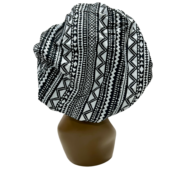 Satin Lined Bonnet (black/white African print)